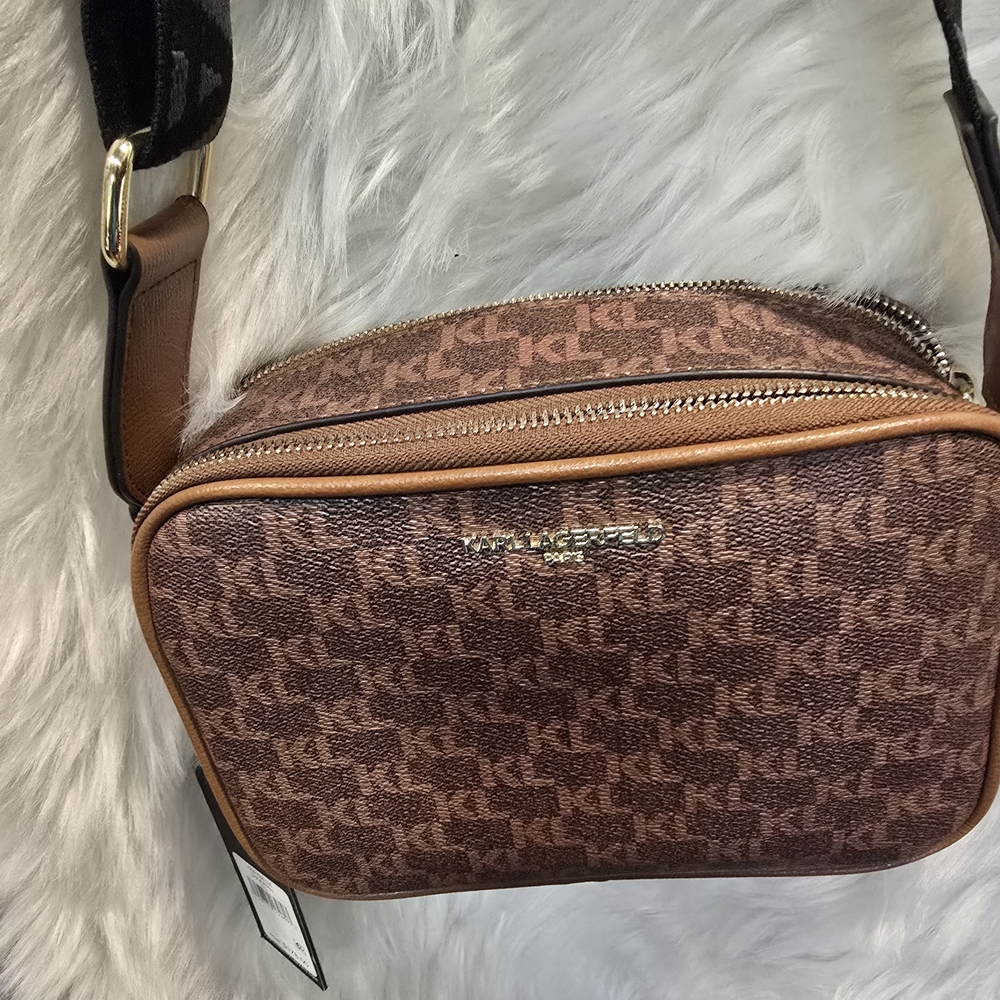 New With Tags. Karl Lagerfeld Brown Monogram Shoulder Bag